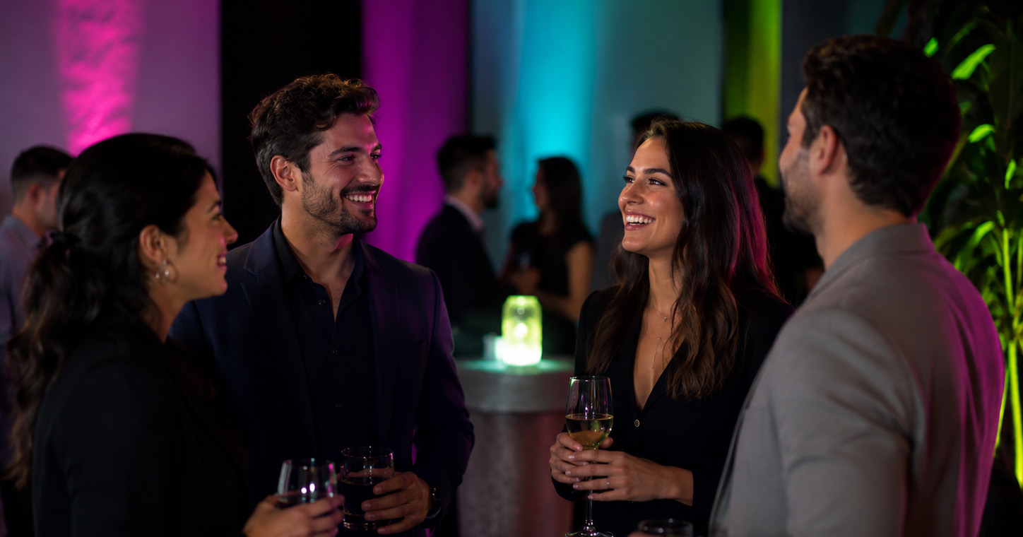 Small social event with guests and party music